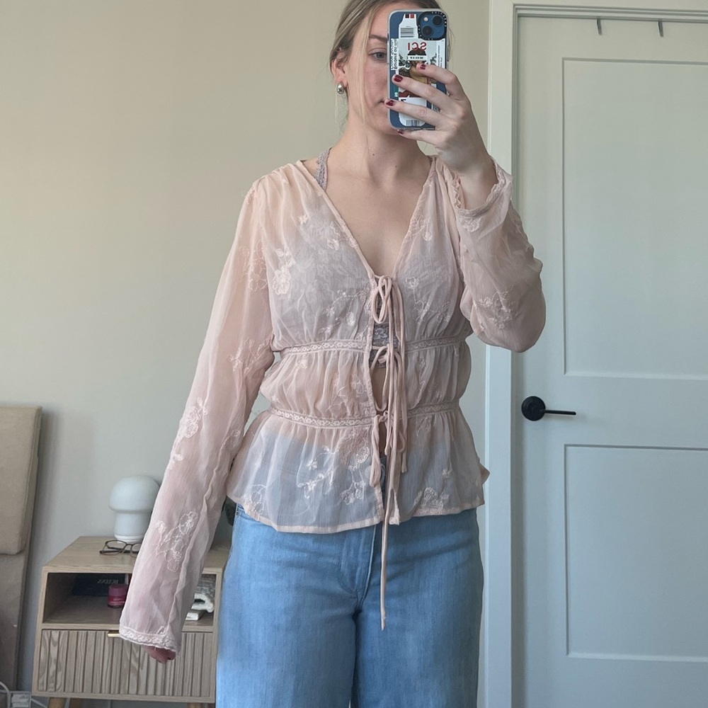 ASOS Sheer Pink Long Sleeve with Ties